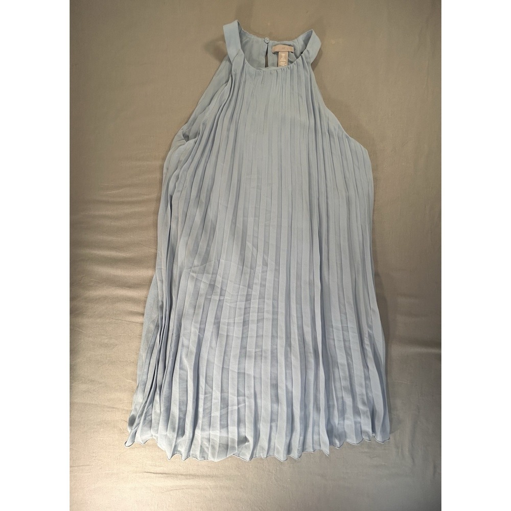 H&M Pleated Halter Sleeveless‎  Mini Blue Dress Women's Small Boho Chic Coquette